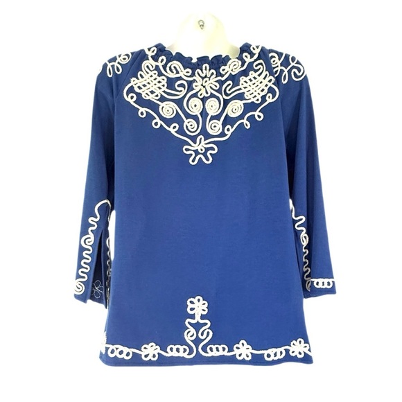 Lauren Michelle Embroidered Blue Boho Top. Size - Small - Picture 3 of 6